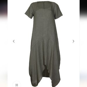 John P. Cocoon Midi Dress Green Cotton Pockets